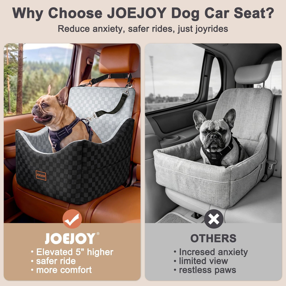 Elevated Dog Car Seat for Small/Medium Dogs up to 35 lbs, Memory Foam Grey F88661