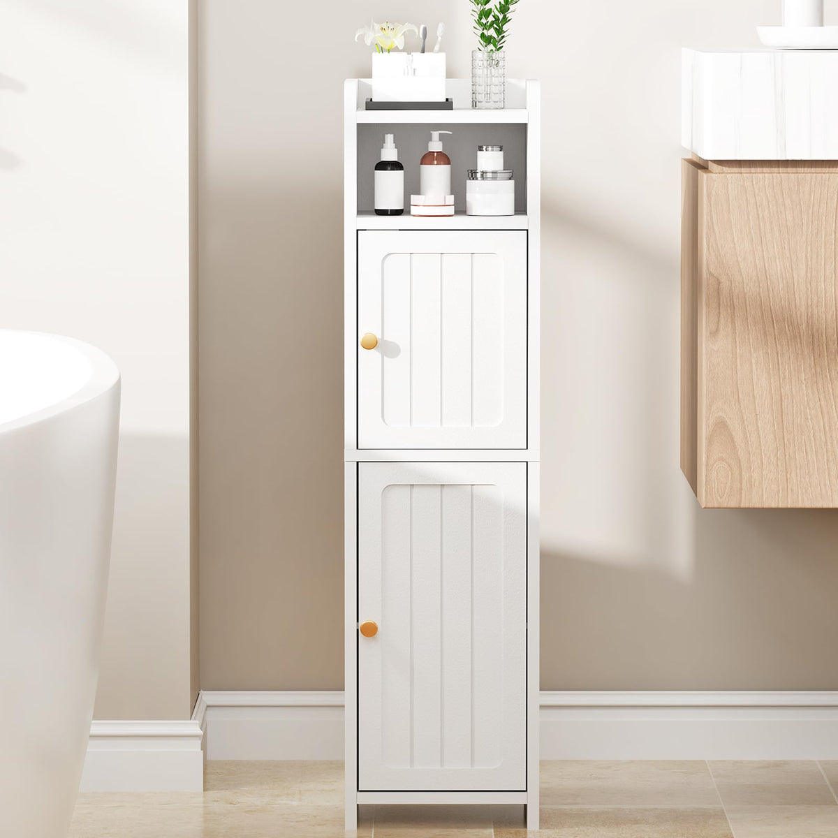 Small 2 Doors Narrow Bathroom Storage Cabinet B456529