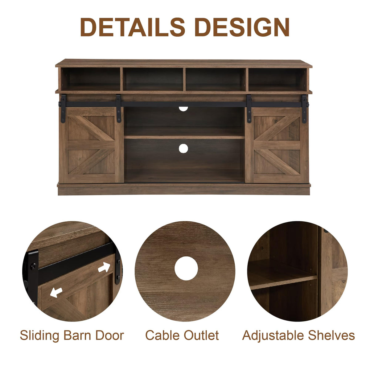 Farmhouse Wood TV Stand with Sliding Barn Doors F481