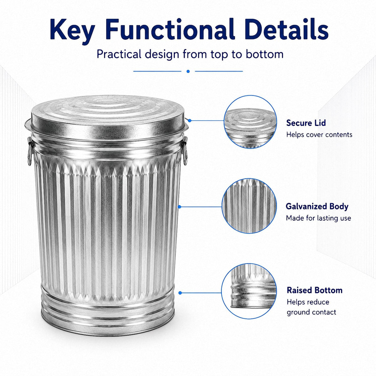 Galvanized Steel Trash Can with Locking Lid N52550