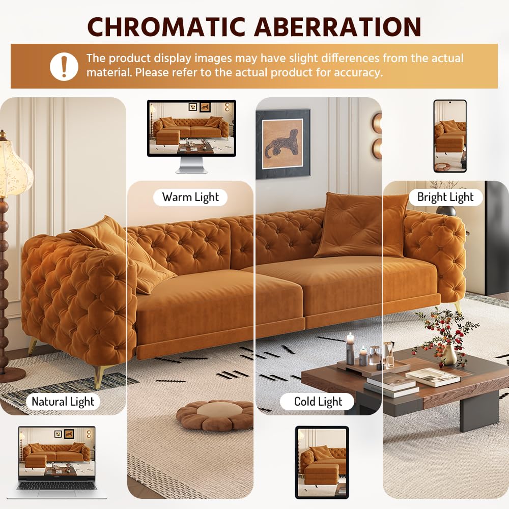 Orange Velvet Convertible Sleeper Sofa with Ottoman P1716