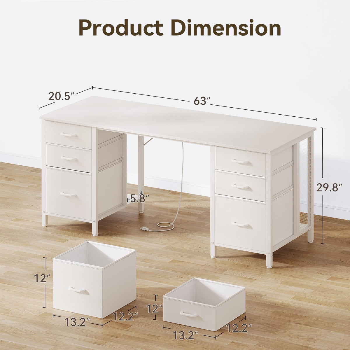 63 inch Computer Desk with 6 Fabric Drawers P9688