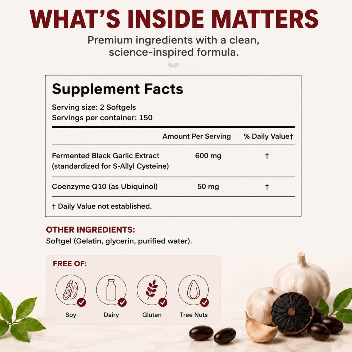 Black Fermented Black Garlic CoQ10 Ubiquinol Softgels V591116