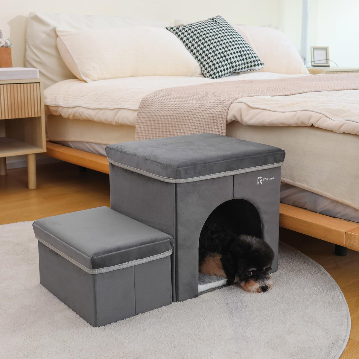 Foldable Pet Stairs with House & Storage E65048