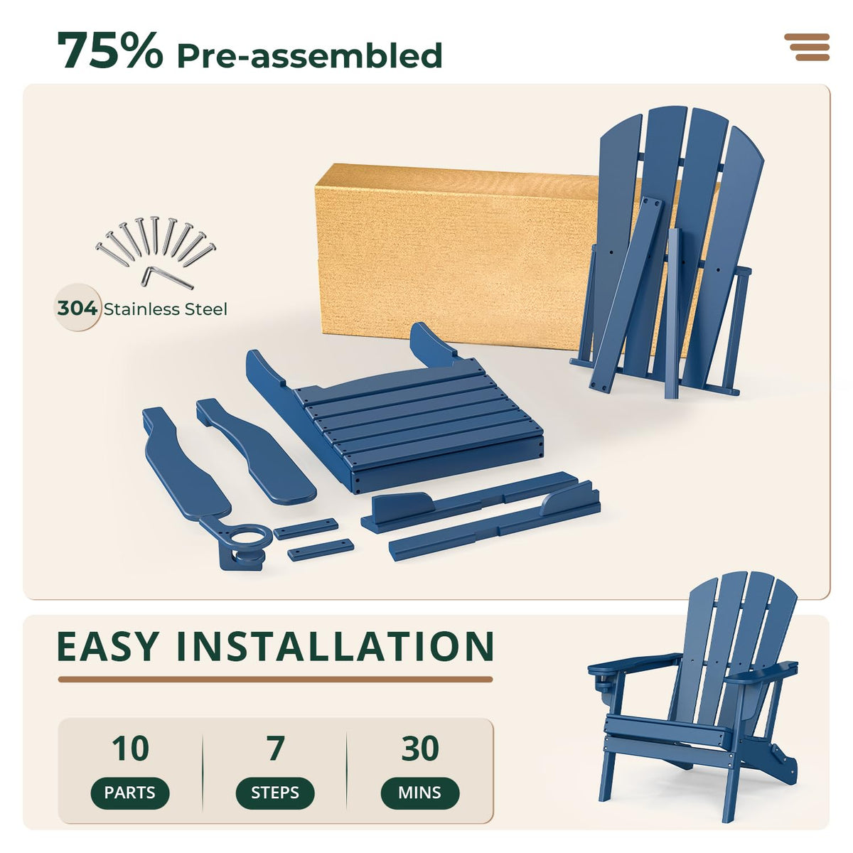 Folding Adirondack Chairs Set of 4 Blue HDPE Plastic O58662