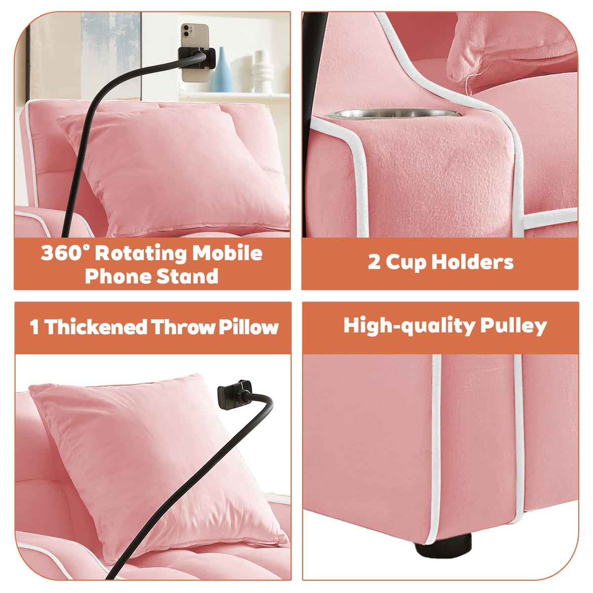 Pink Velvet Convertible Sleeper Chair I722
