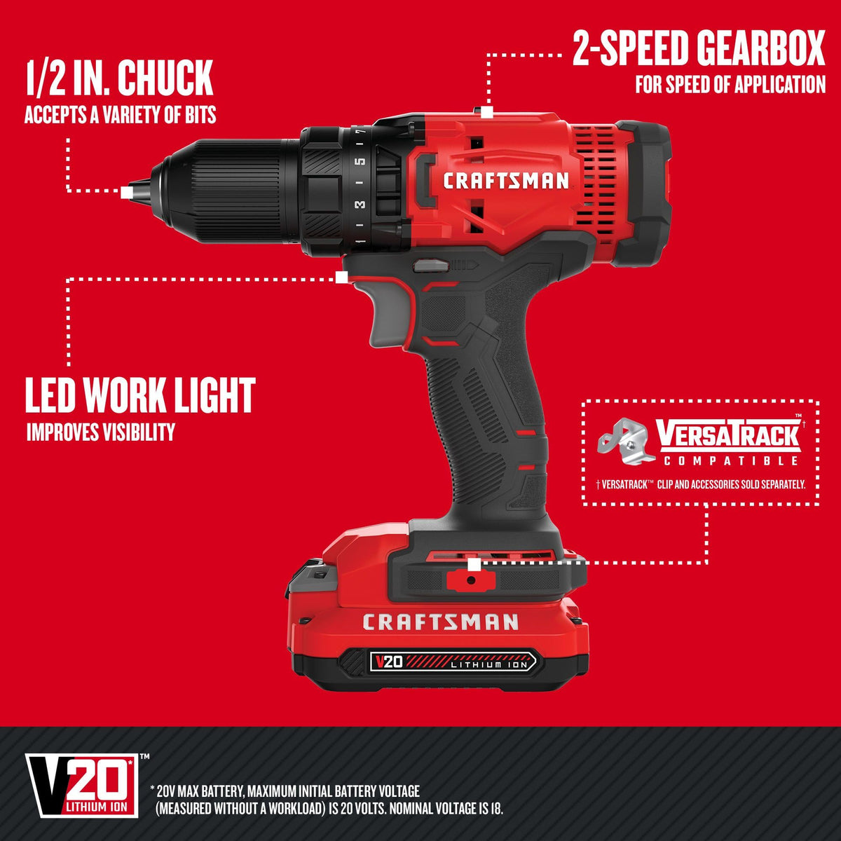 Cordless Drill/Driver Kit, 1/2 inch, Battery and Charger Included F35088