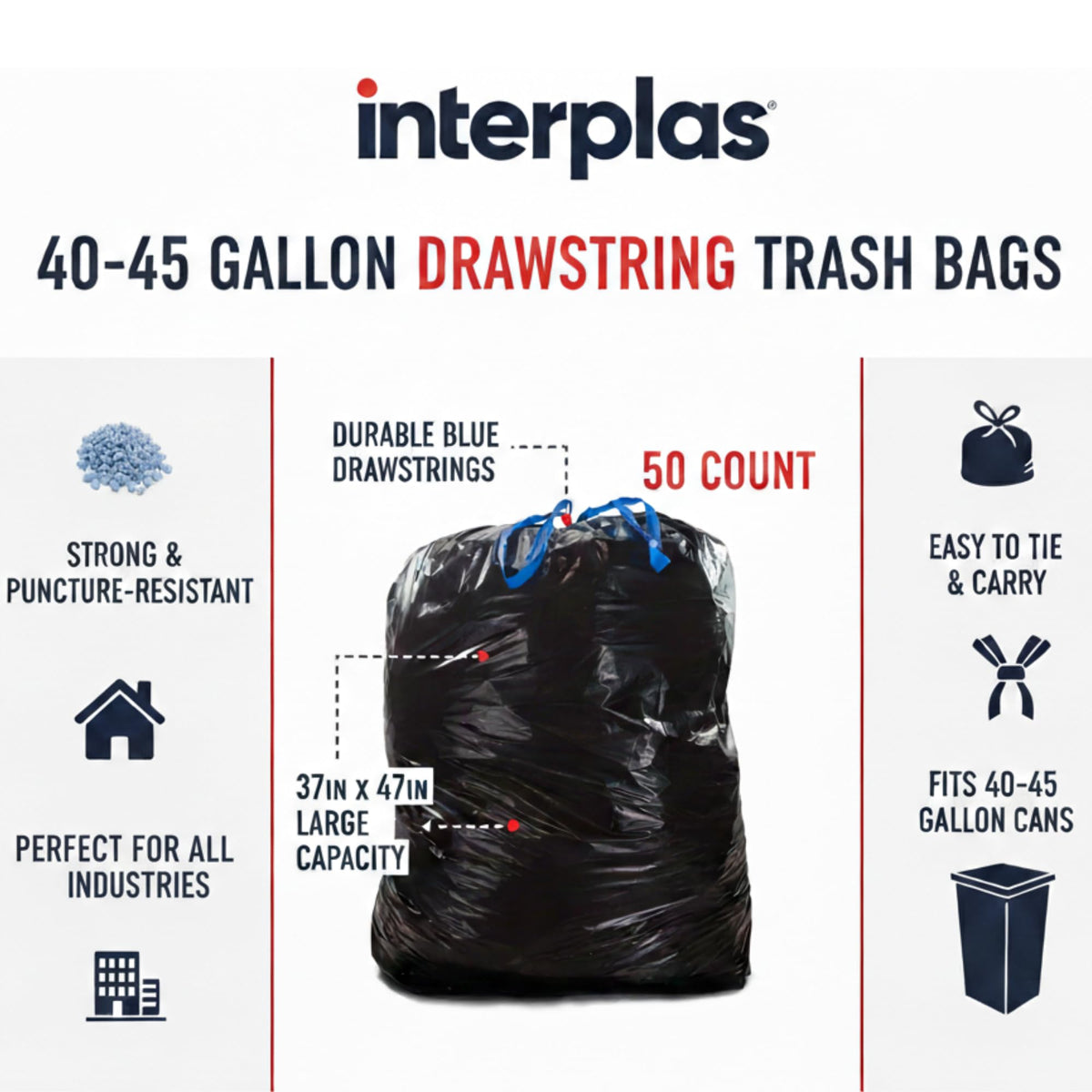 44 Gallon Drawstring Trash Bags 50 Count N857