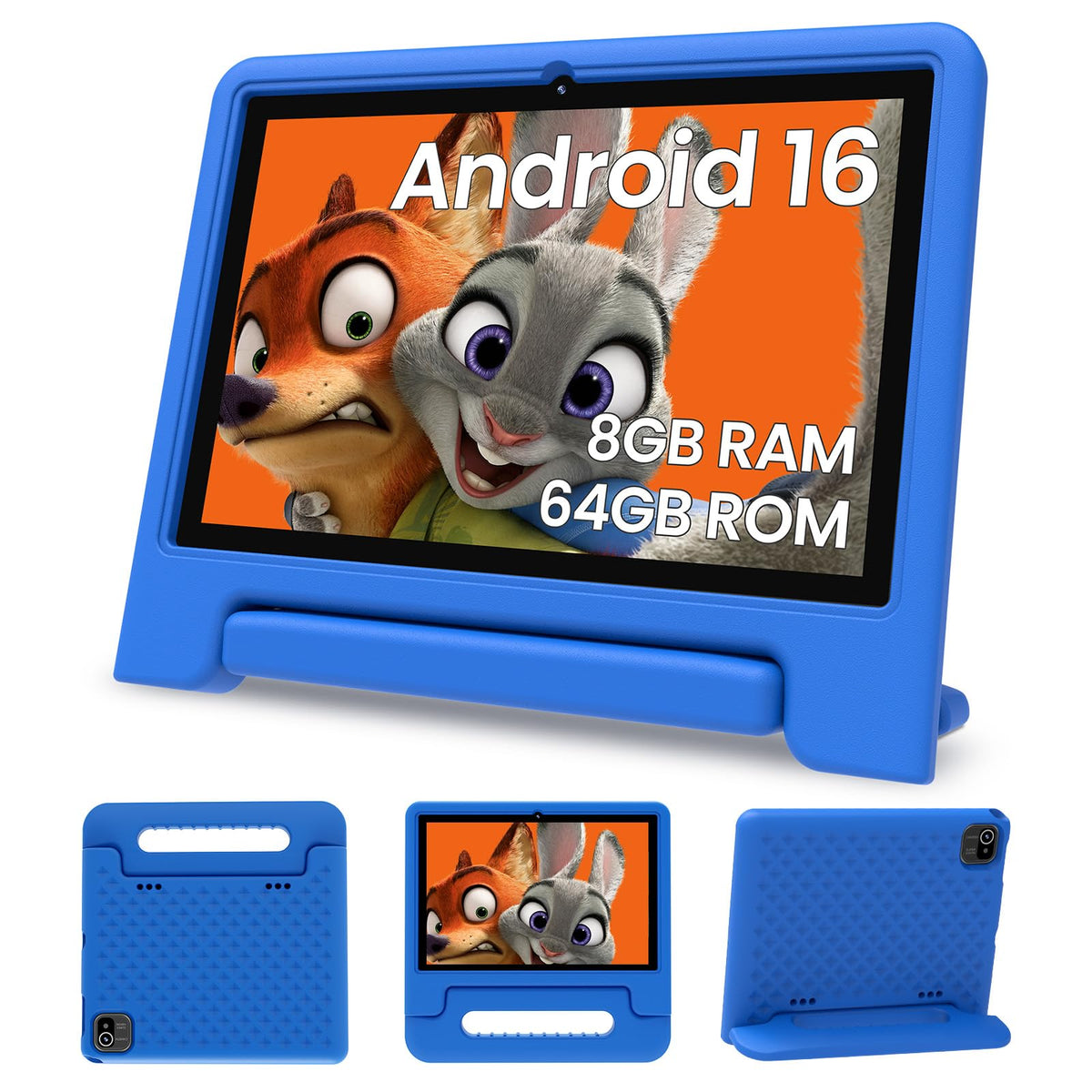 Android 16 Kids Tablet 10 Inch HD Display 8GB RAM 64GB ROM Blue C7699