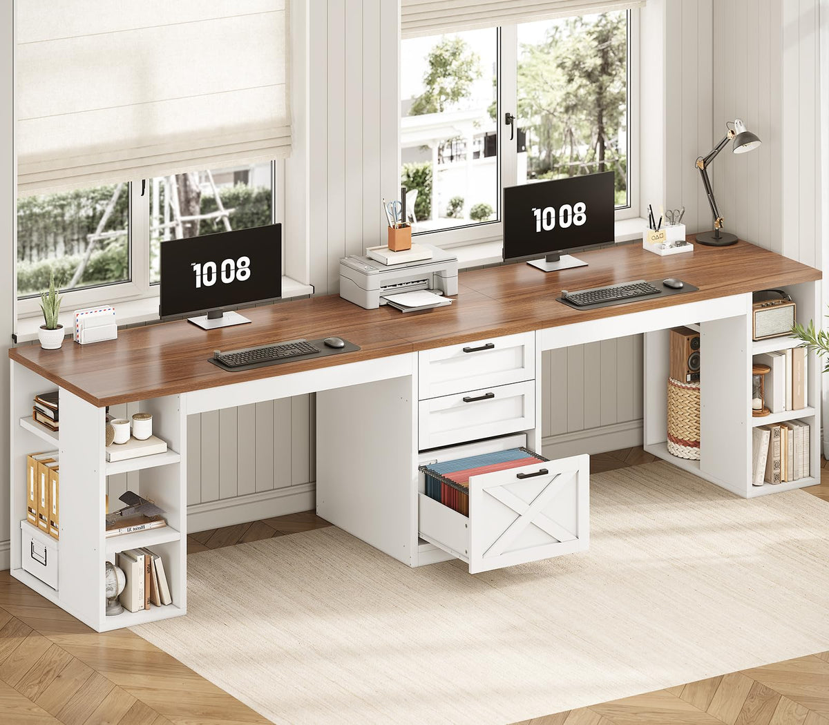 96.5" 2 Person Computer Desk with Storage Drawers Q745
