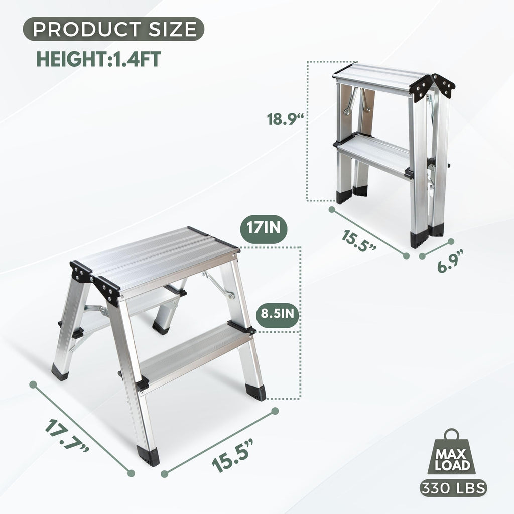 2 Step Aluminum Folding Ladder 330lbs L7496