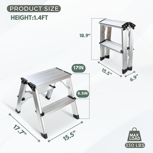 2 Step Aluminum Folding Ladder 330lbs L7496