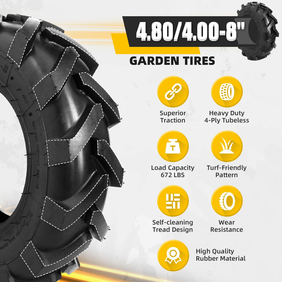 2 Pcs 4.80/4.00-8 Tubeless Tires M129318