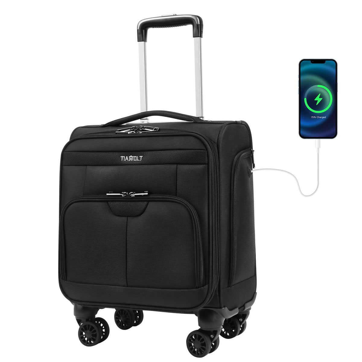 16 Inch Underseat Carry on Luggage with Wheels Black F334
