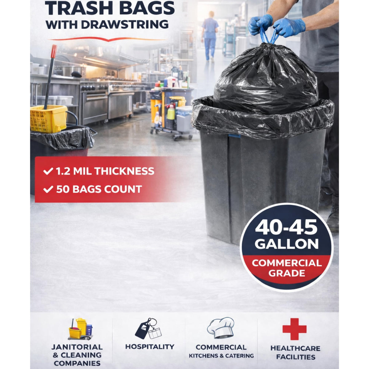 44 Gallon Drawstring Trash Bags 50 Count N857