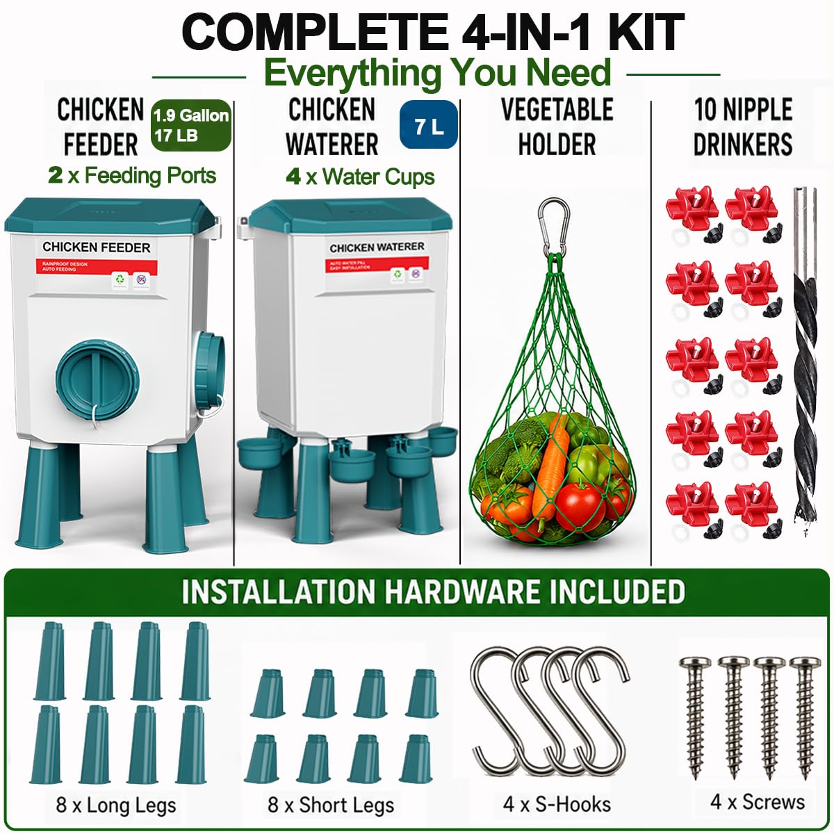 Automatic No Waste Poultry Feeder and Waterer Set Y9572