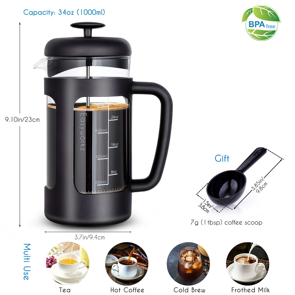 34 oz French Press with Creamer and Sugar Bowl Set J740