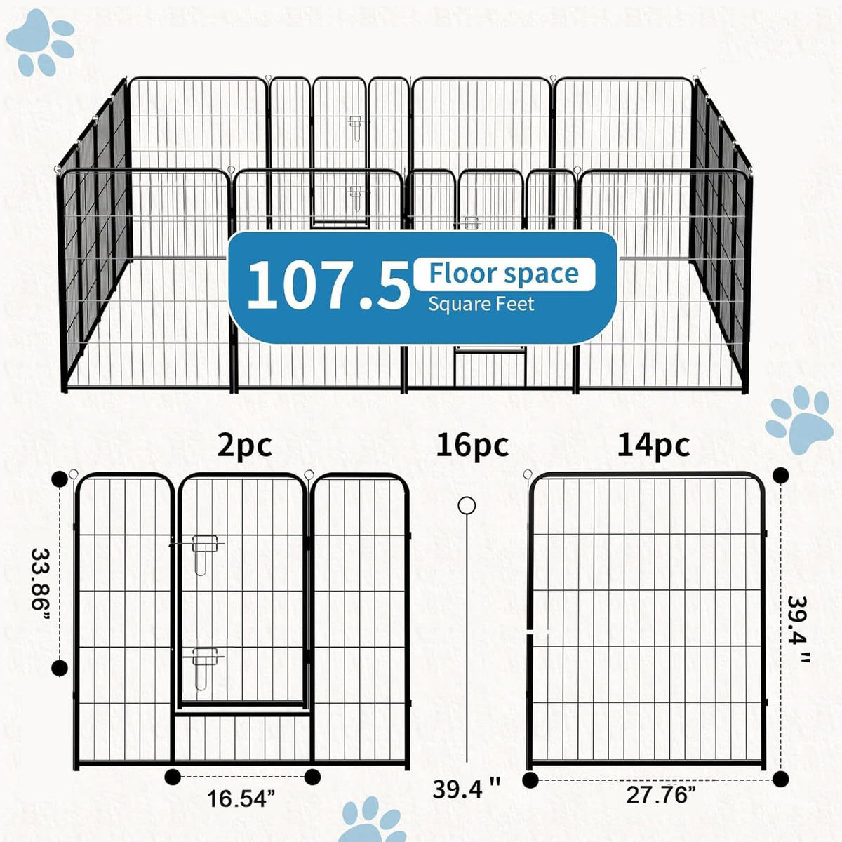 40 Inch 16 Panels Metal Dog Playpen A32133