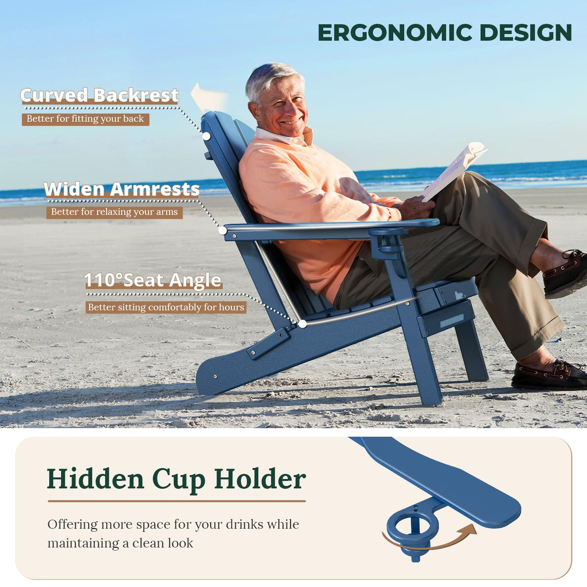 Folding Adirondack Chairs Set of 4 Blue HDPE Plastic O58662