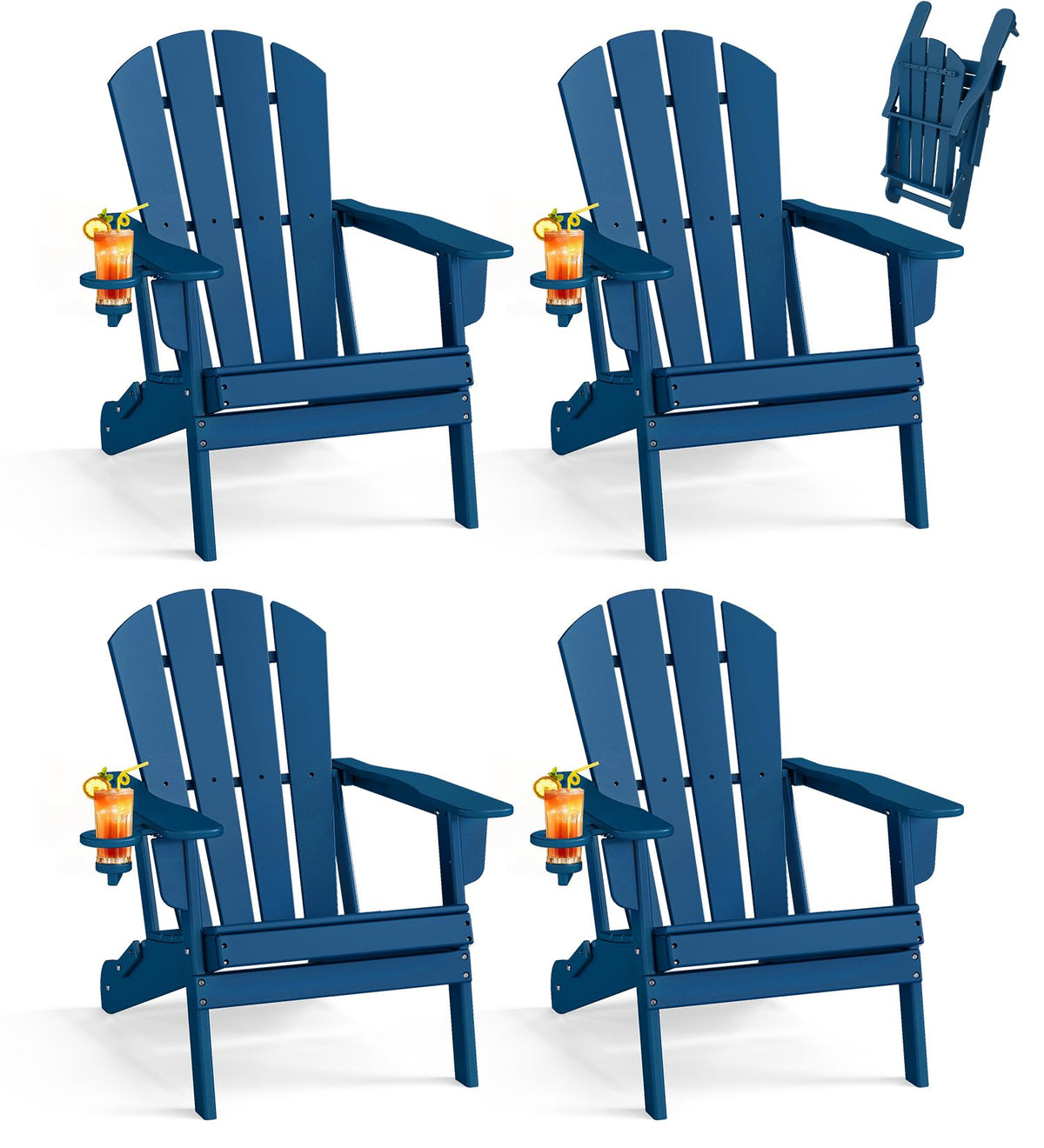 Folding Adirondack Chairs Set of 4 Blue HDPE Plastic O58662