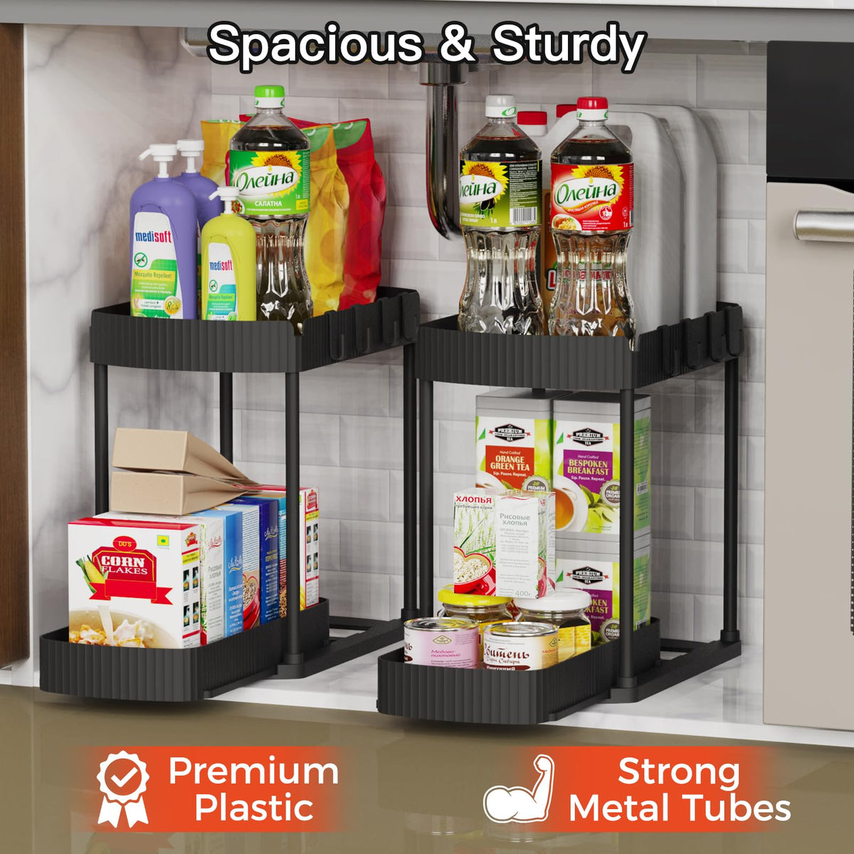 2 Packs Under Sink Pull-Out Storage Organizers J9640