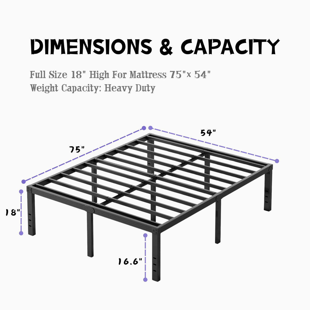 18 Inch High Metal Full Size Platform Bed Frame, Black V739195