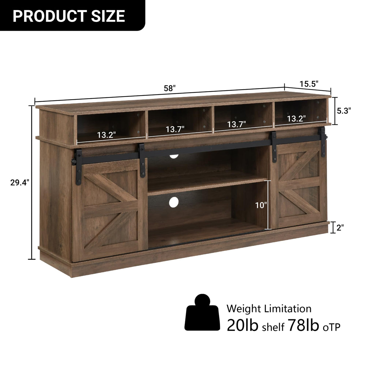 Farmhouse Wood TV Stand with Sliding Barn Doors F481