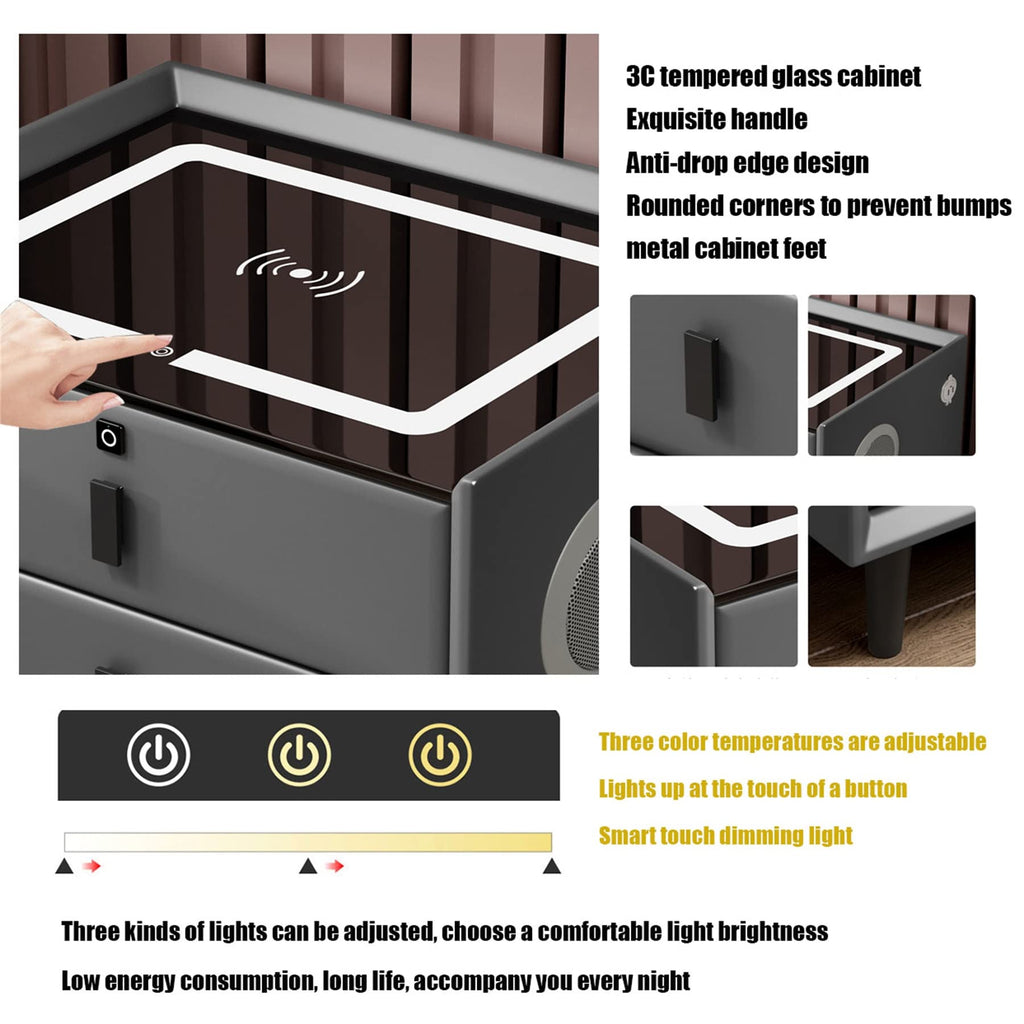 White 3 Drawer Nightstand with Wireless Charging and LED Lights O491835