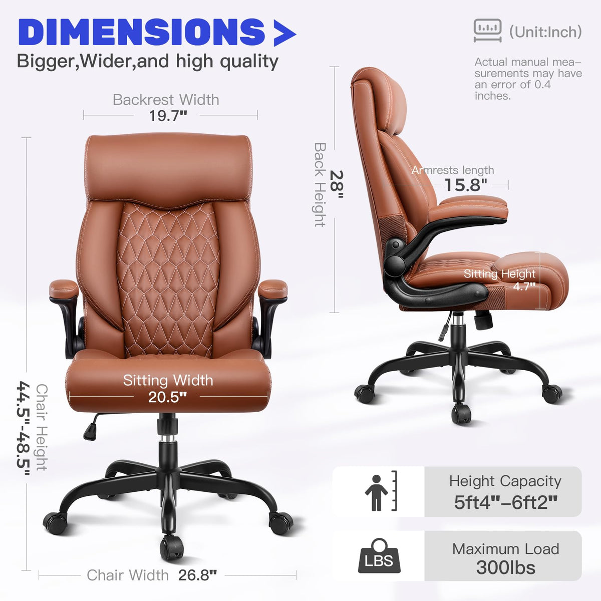 High Back Ergonomic Leather Office Chair with Flip-Up Armrests D1304