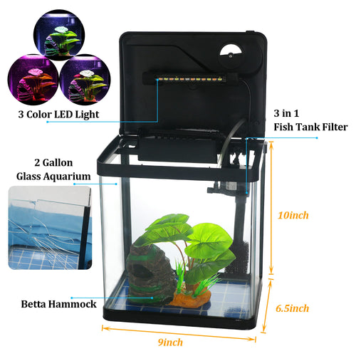 2 Gallon Self Cleaning Glass Betta Fish Tank with LED Light I71361