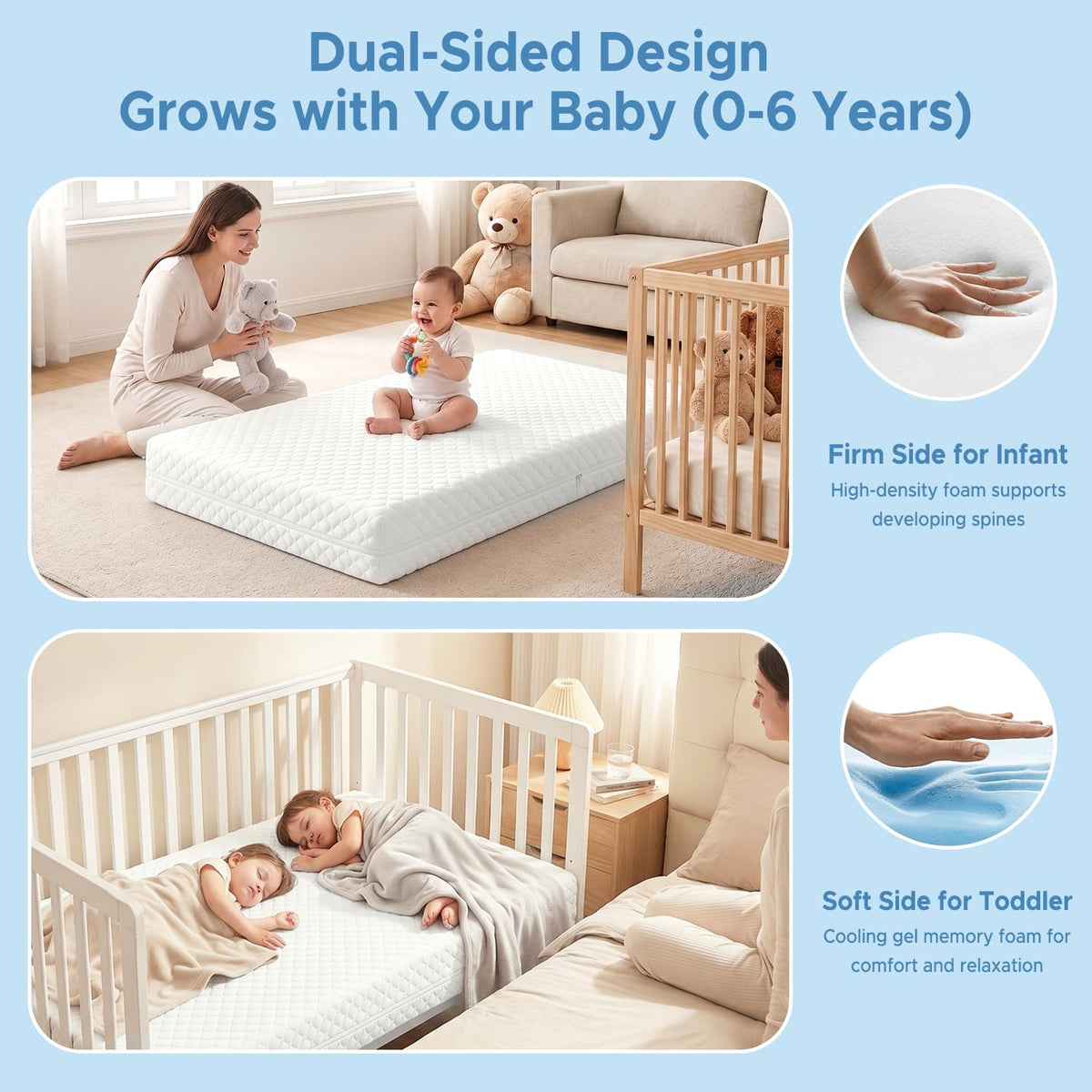 Crib Mattress, Dual Sided Memory Foam Toddler Bed Mattress Z415097