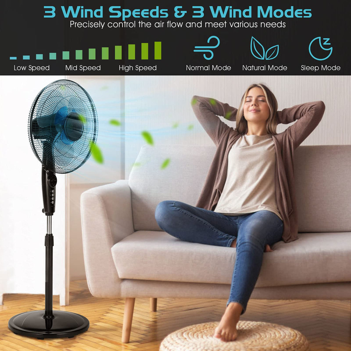 18 Inches Oscillating Pedestal Fan with Remote Control C934