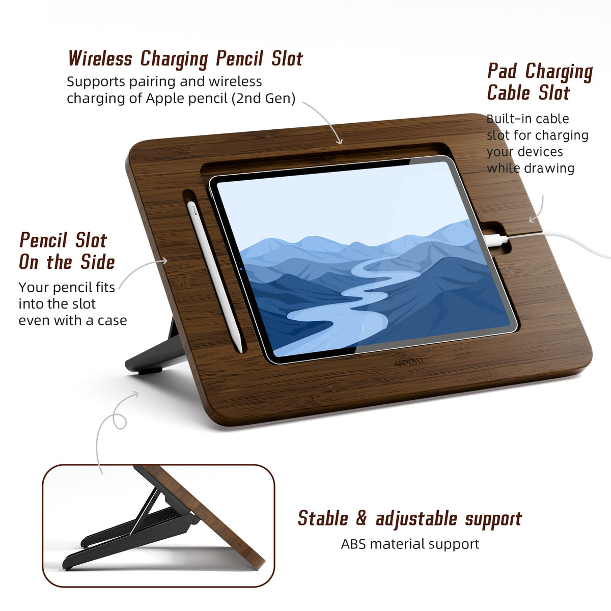 Bamboo Tablet Stand with 5 Pack Pencil Grips I164994