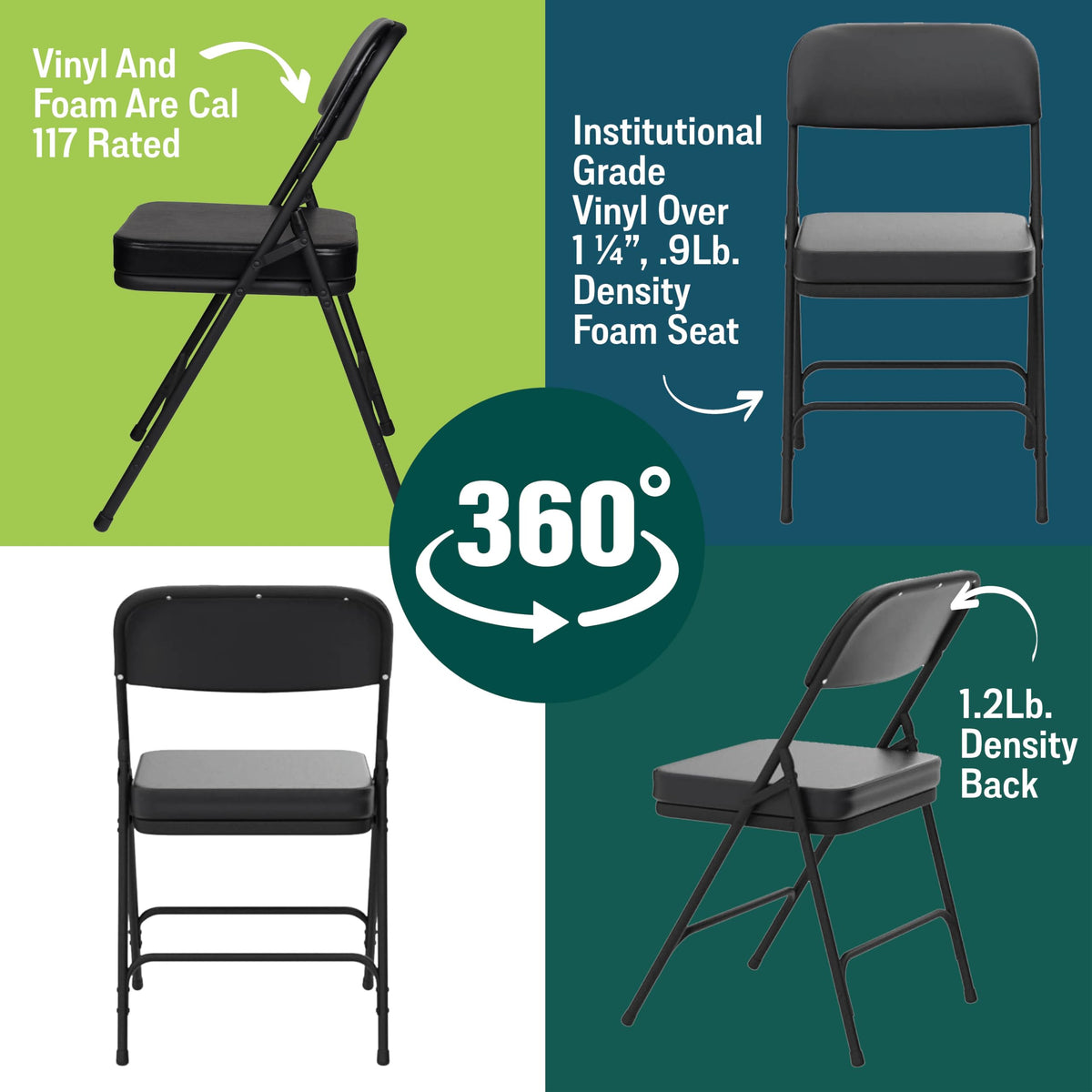 Cushioned Portable Folding Chairs Set of 2 Black T5261