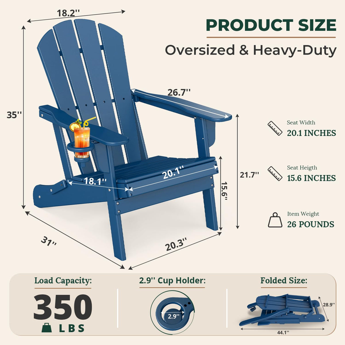 Folding Adirondack Chairs Set of 4 Blue HDPE Plastic O58662