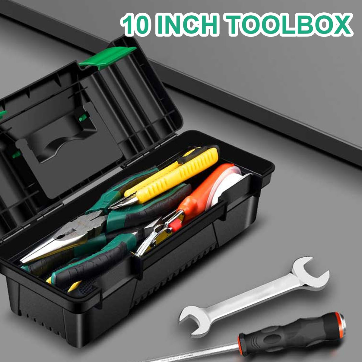 10-Inch Plastic Toolbox with Removable Tray and Double Lock S79131