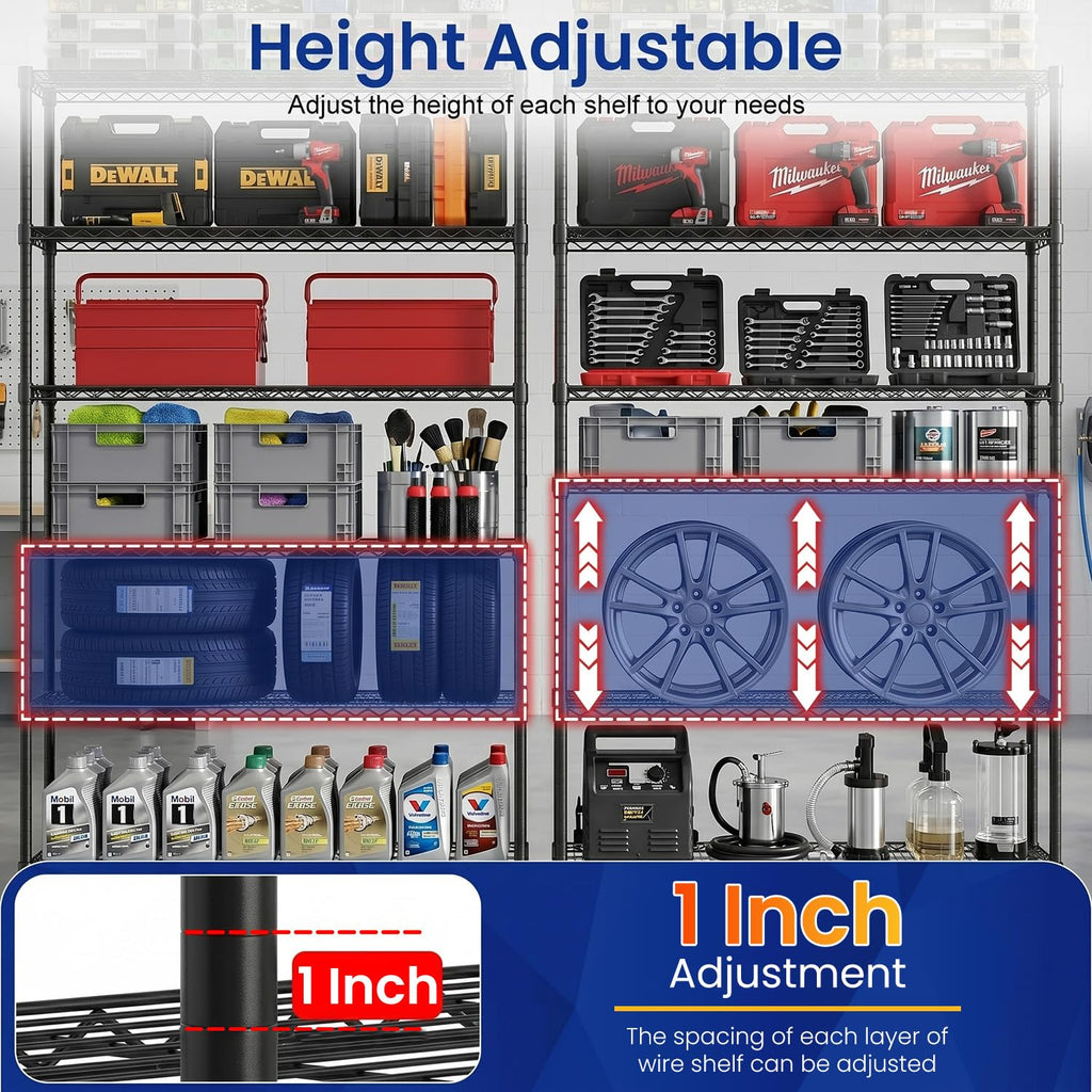 Black Adjustable Metal Wire Shelving Unit N1075