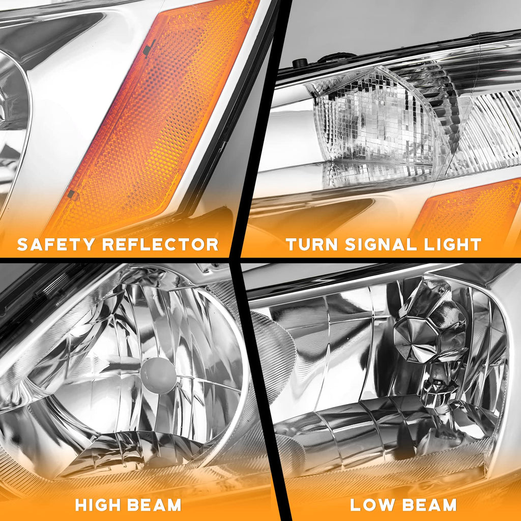 Headlights for 2003-2007 Honda Accord Chrome Housing Amber Reflector Left+Right C483