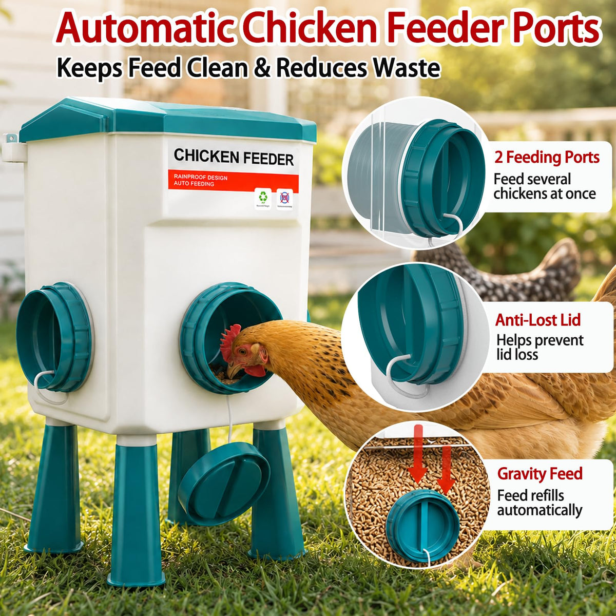 Automatic No Waste Poultry Feeder and Waterer Set Y9572