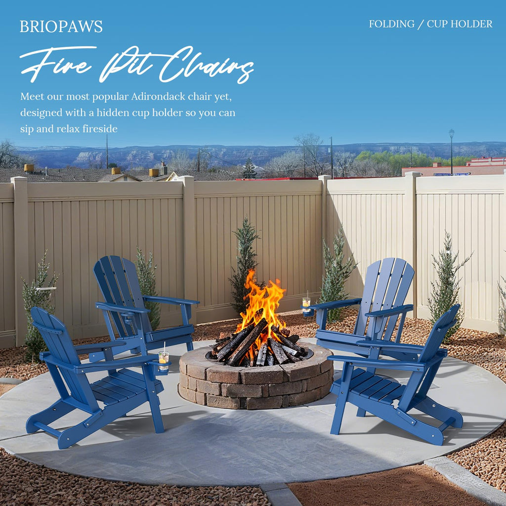Folding Adirondack Chairs Set of 4 Blue HDPE Plastic O58662