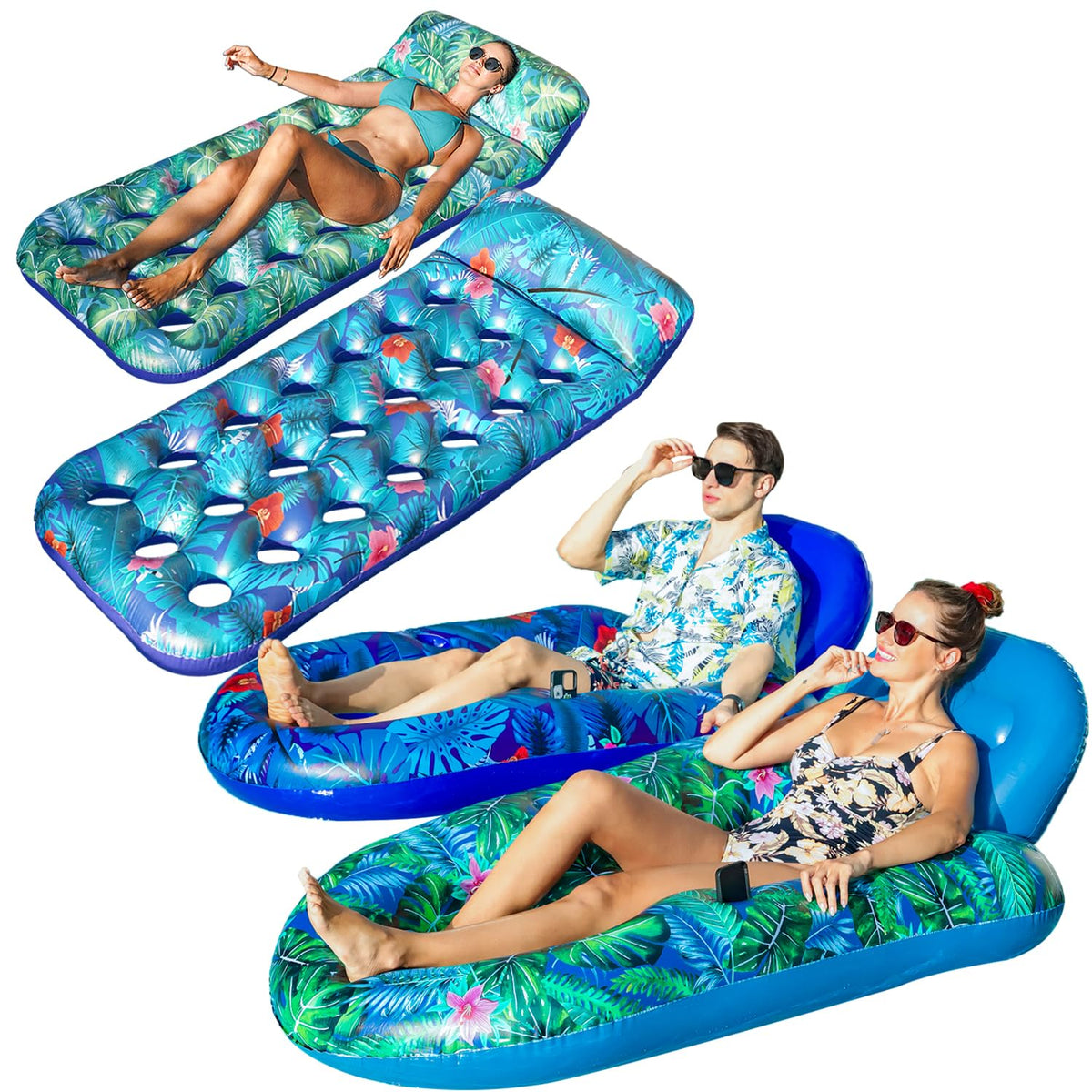 4 Pack Oversized Inflatable Pool Floats with Headrest and Cup Holder Y11934
