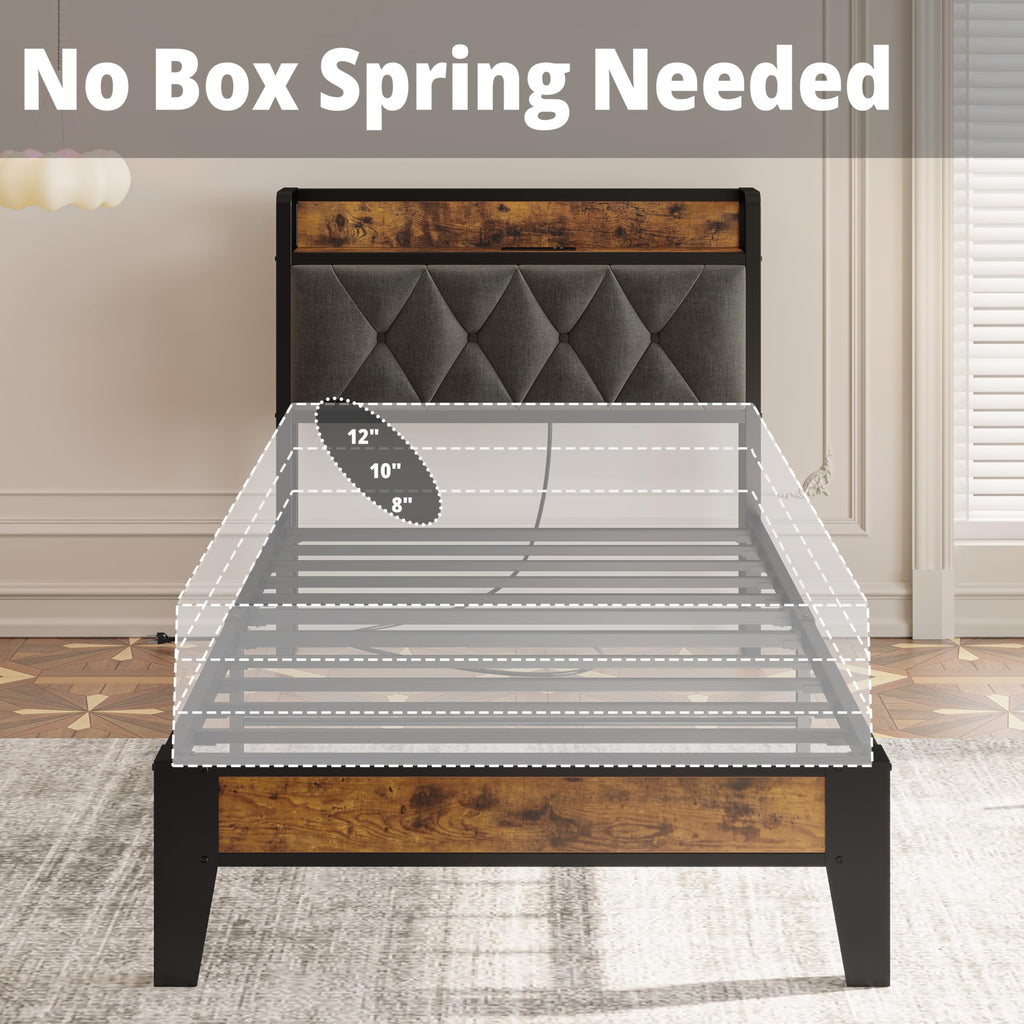Twin Bed Frame with Storage Headboard E8490