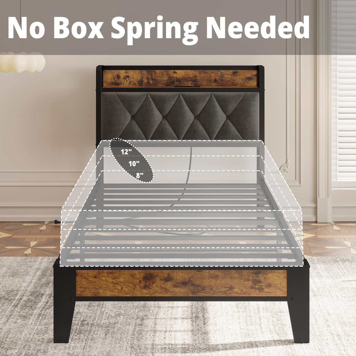 Twin Bed Frame with Storage Headboard E8490