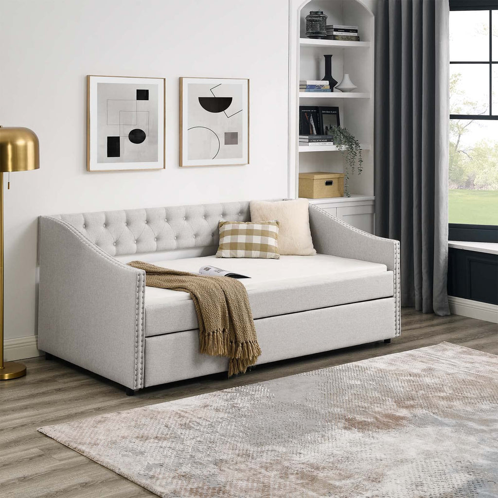 Velvet Upholstered Twin Size Daybed with Trundle E5085