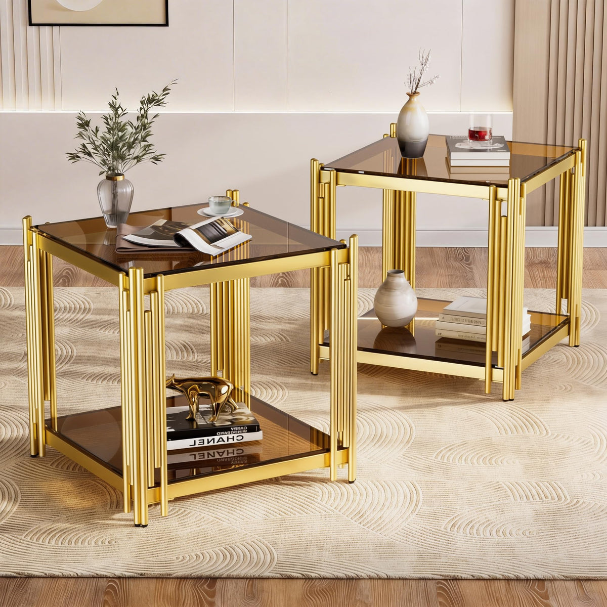 Gold Square Glass End Table, Set of 2 H43318