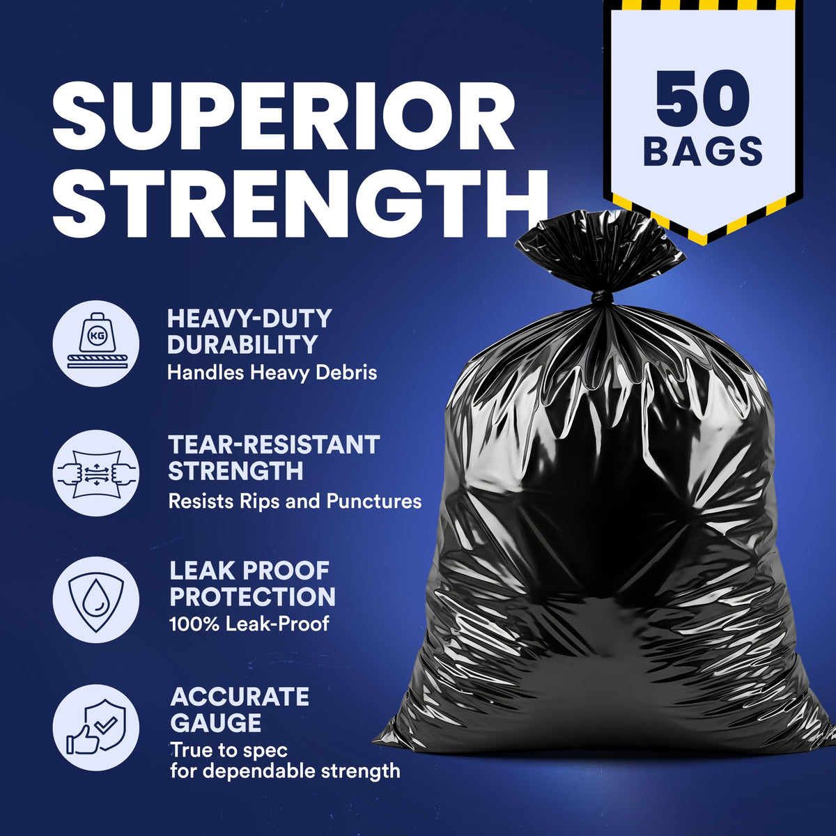 33 Gallon 3.0 Mil Black Heavy Duty Trash Bags 50 Count Q4361