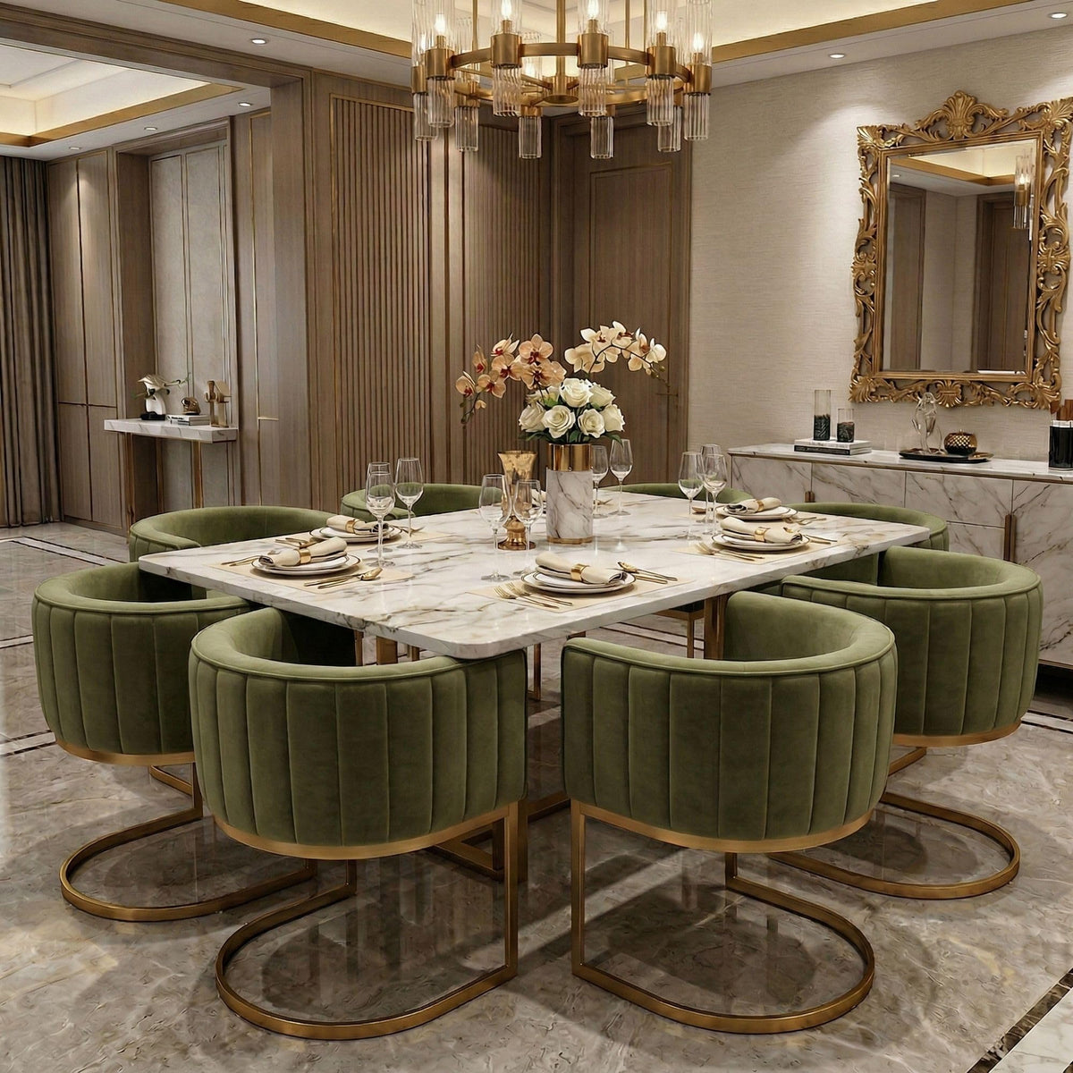 Olive Green and Gold Velvet Dining Chairs Set of 2 D9836