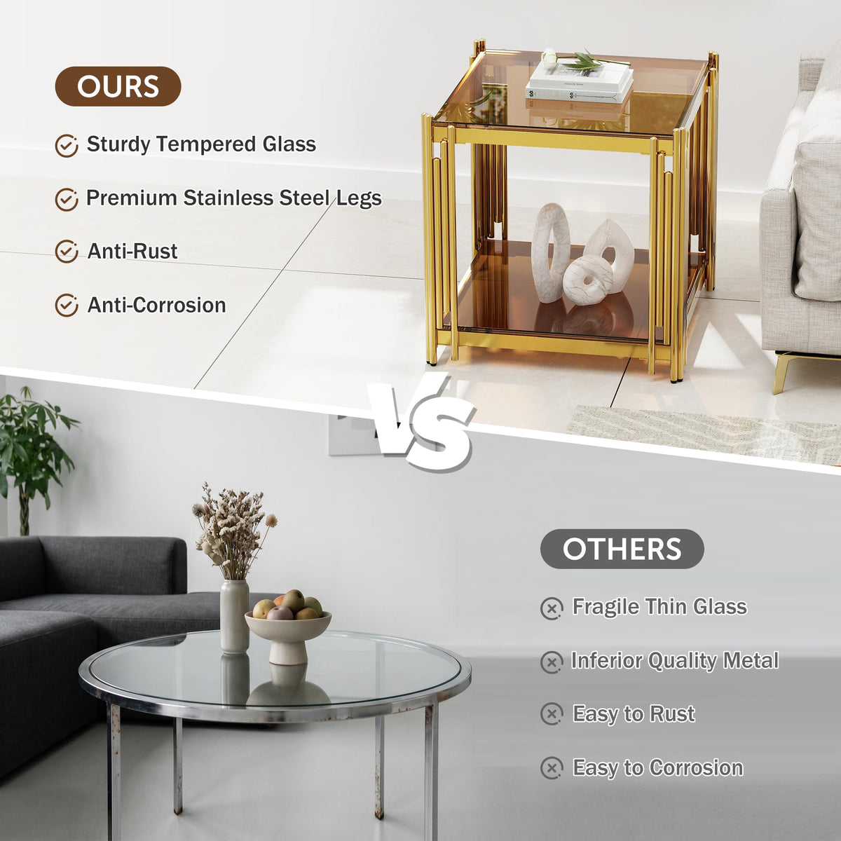 Gold Square Glass End Table, Set of 2 H43318