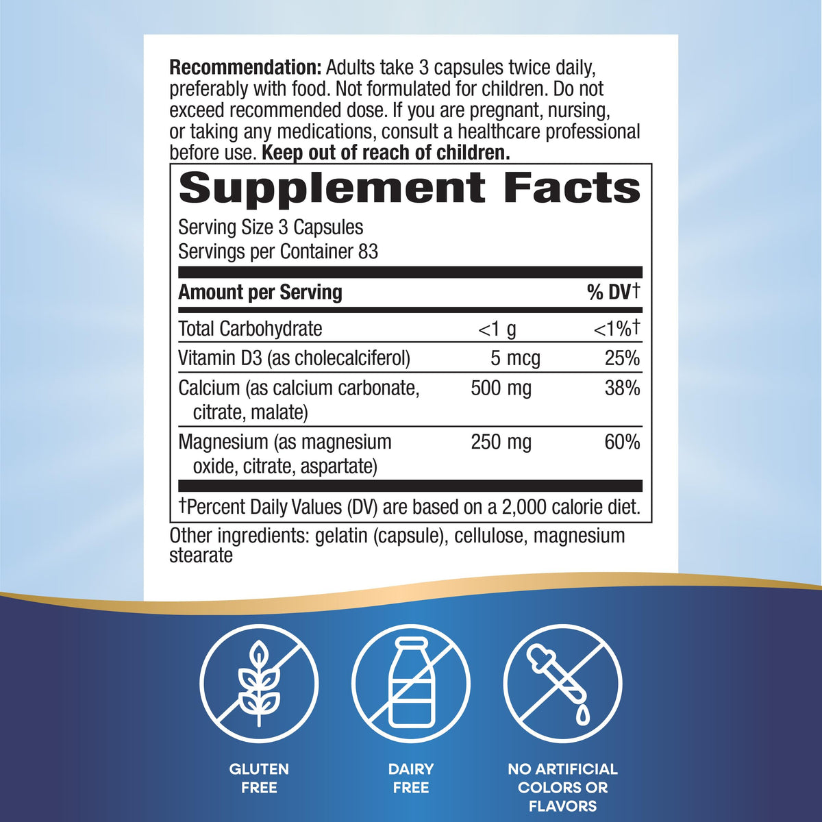 Calcium Magnesium & Vitamin D3 250 Capsules 2 Pack M2547