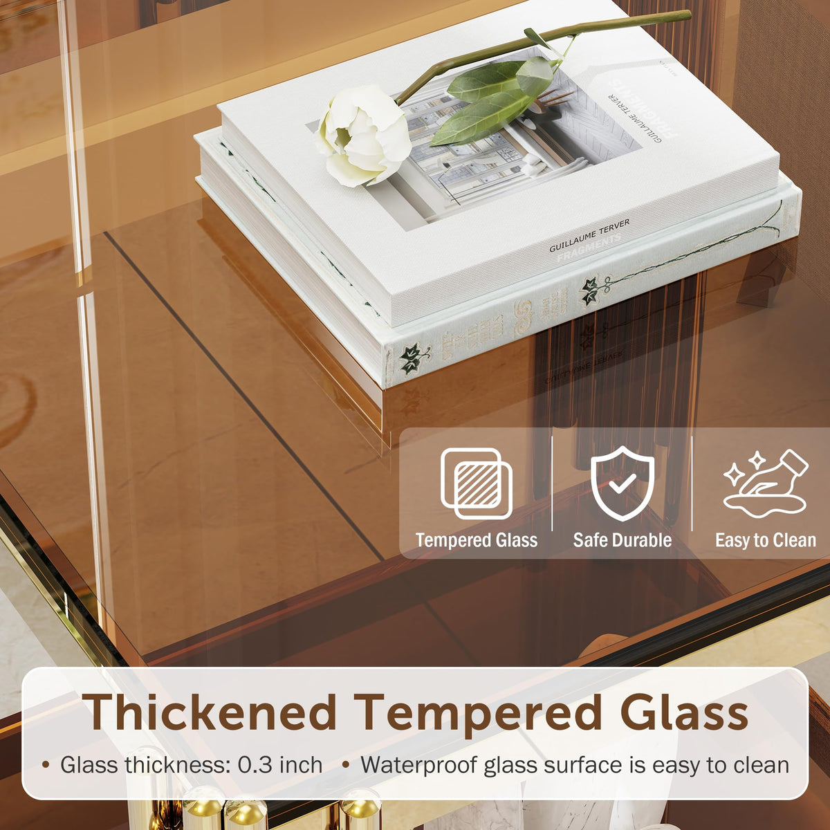 Gold Square Glass End Table, Set of 2 H43318